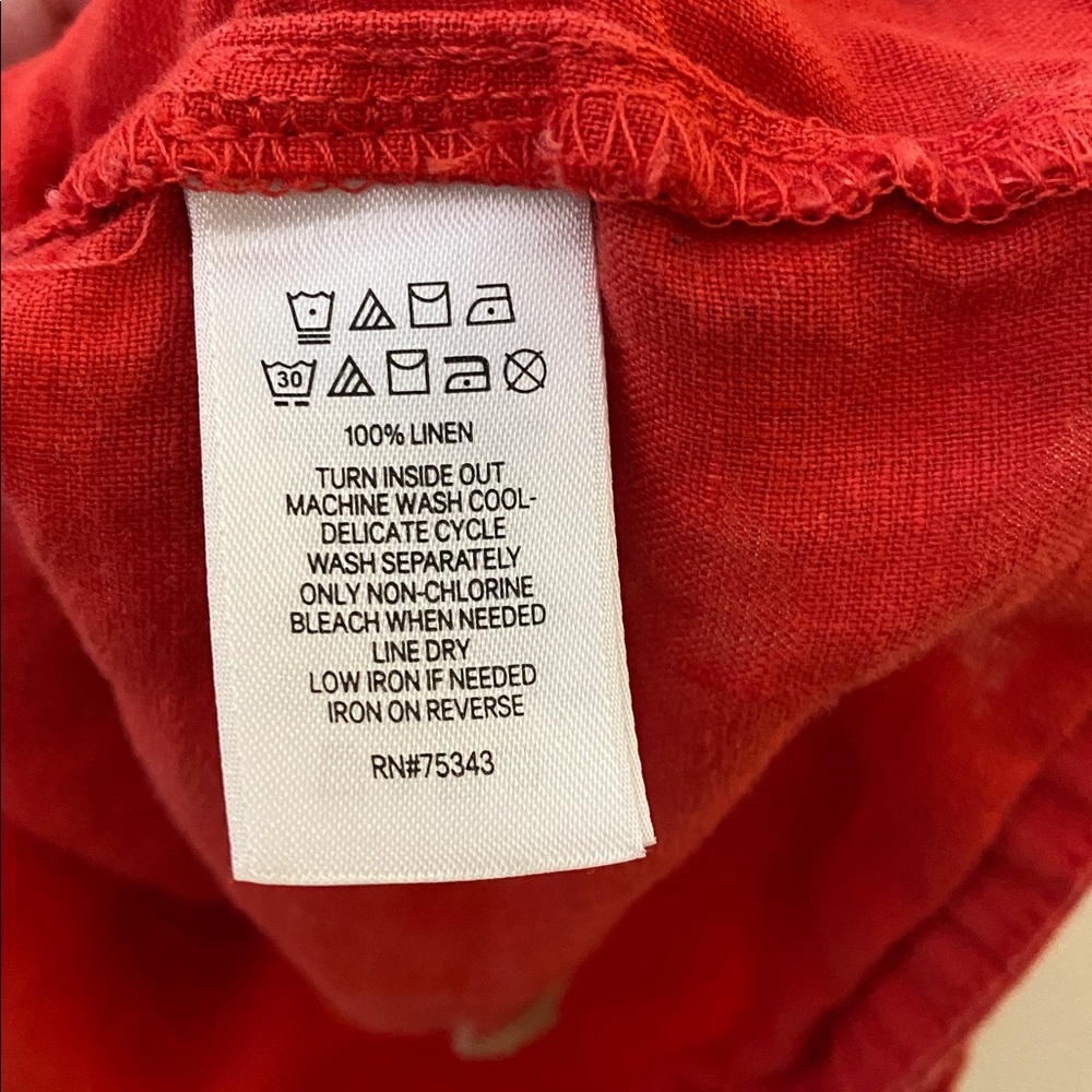 100% Linen Cynthia Rowley Red Sleeveless Wrap Top with Side Tie - Picture 5 of 9